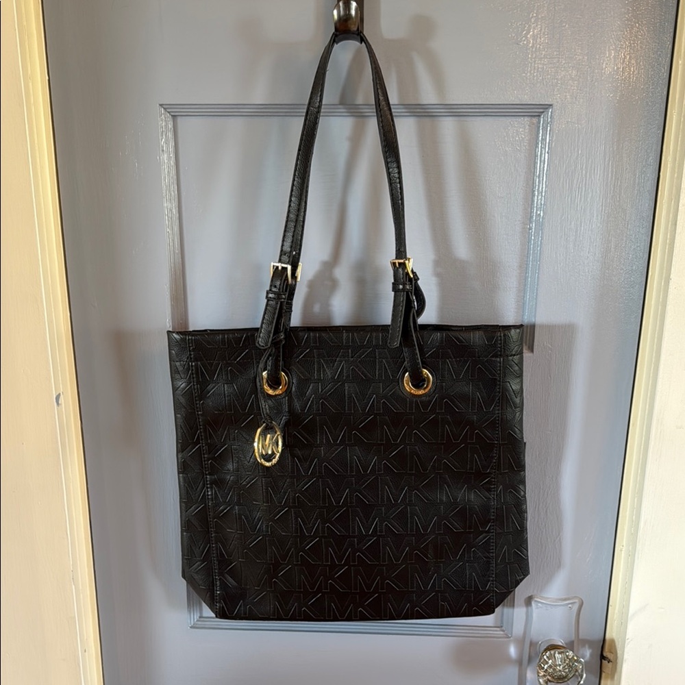 Michael Kors Black and Gold Tote Bag with Signature Design